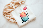 Quirky Valentine Cats Clipart, an Illustration by Watercolor design (Thumbnail 9 of 9)