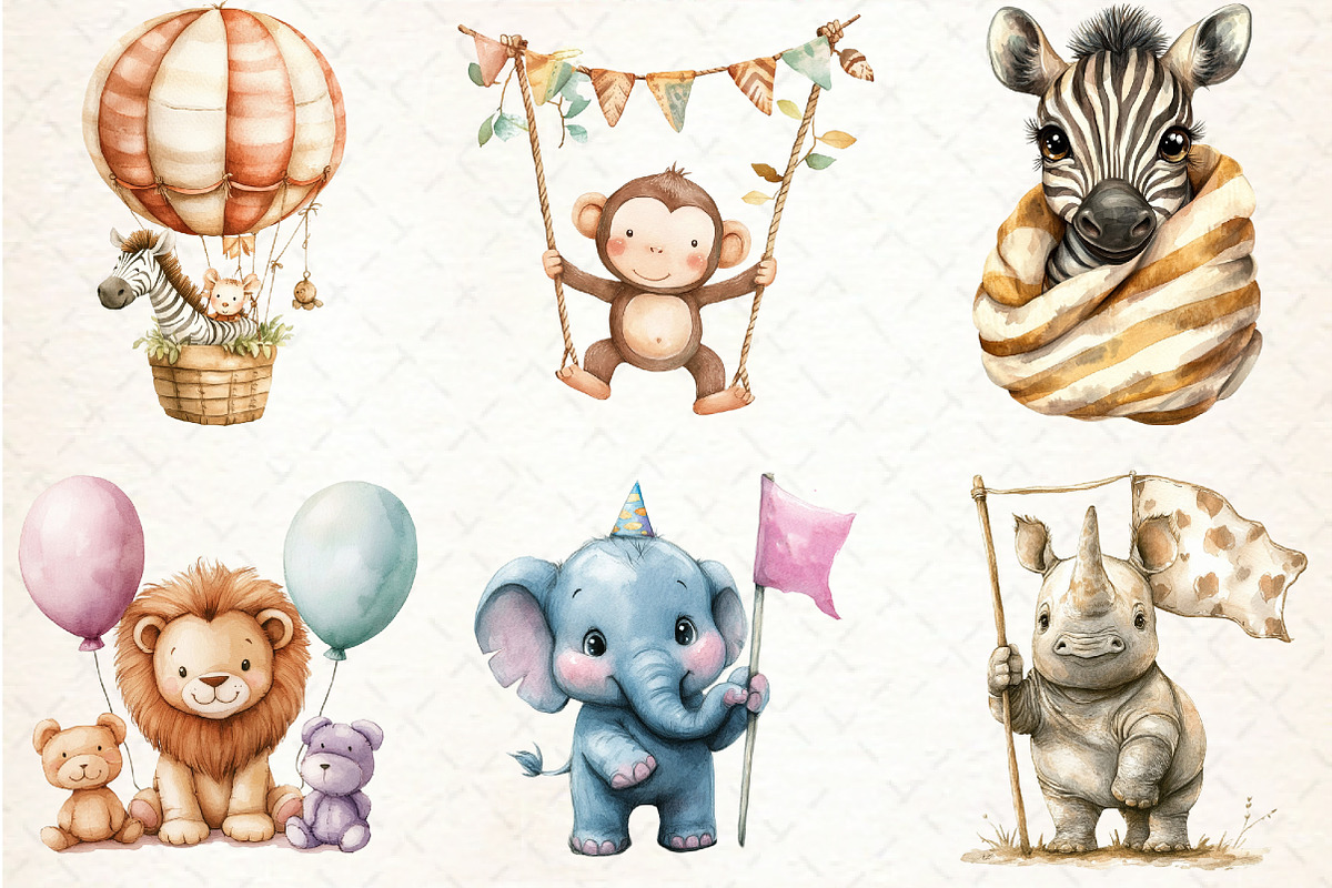 Funny African Animals Clipart Set, an Illustration by Libby Wishes (Photo 2 of 6)