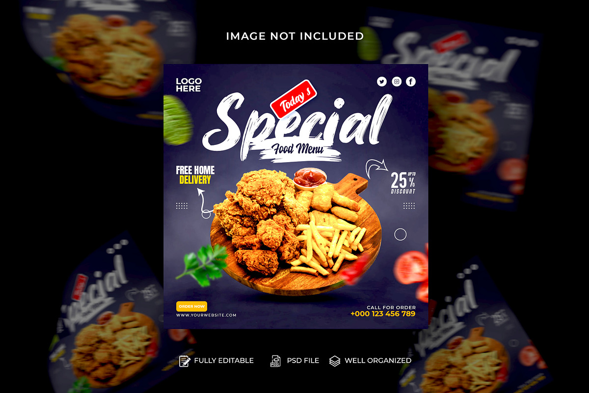 Food Social Media Post Design Bundle, a Social Media Template by Design Fly (Photo 6 of 16)