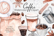 Watercolor Coffee Clipart, an Illustration by MilanaDesignShop (Thumbnail 1 of 4)