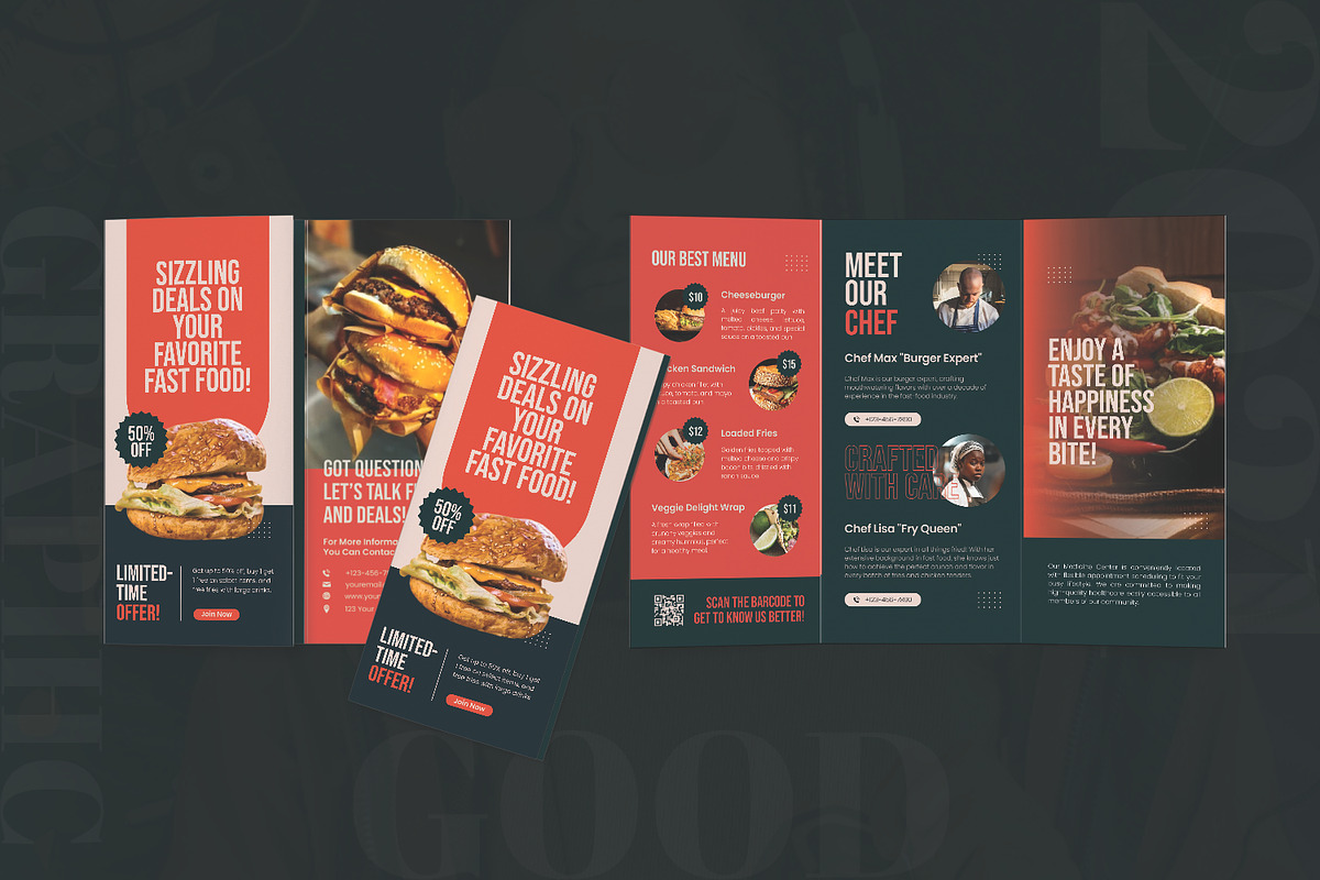 Fast Food Bold - Trifold Brochure, a Brochure Template by AQR Studio (Photo 2 of 2)