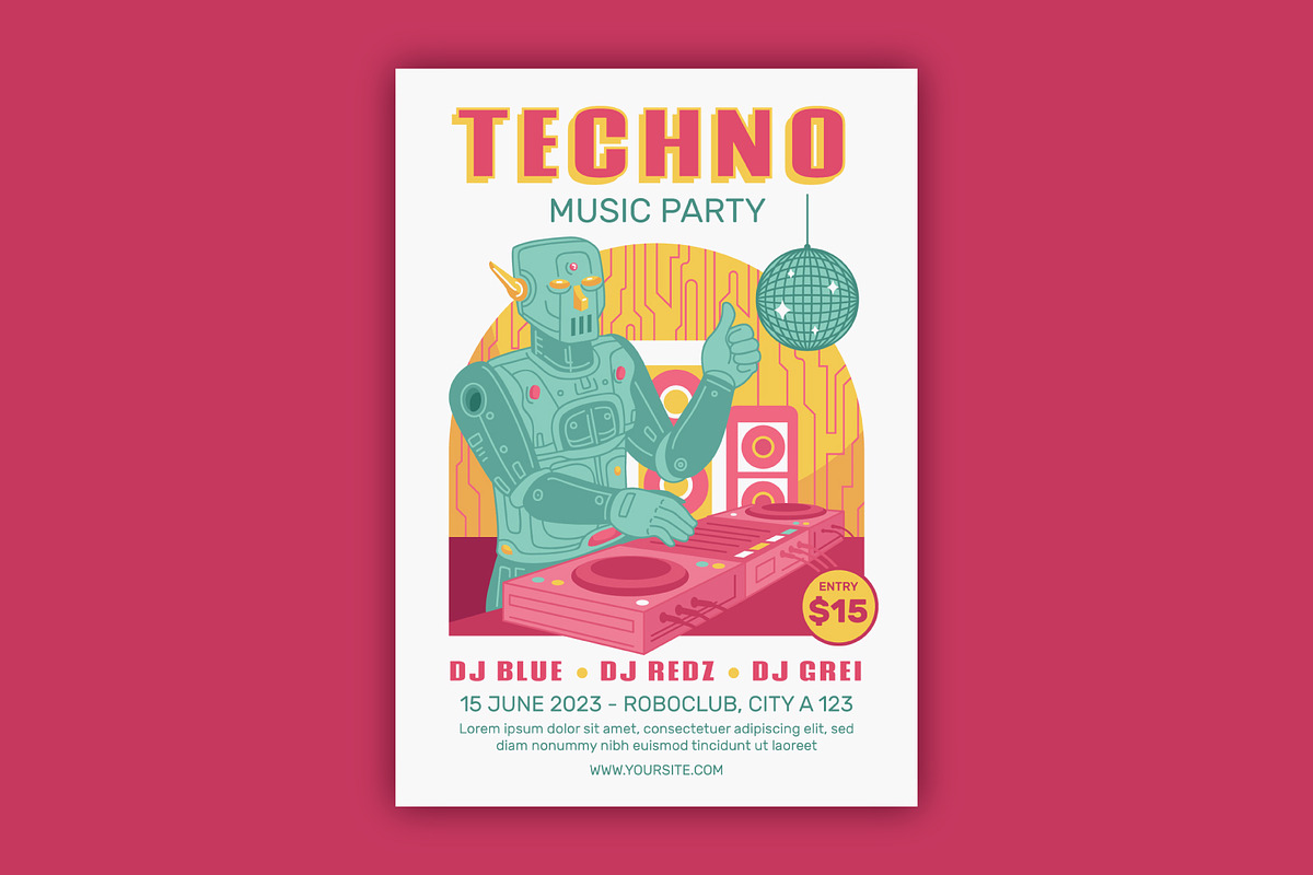 Techno Music Party Flyer, a Flyer Template by serapika (Photo 1 of 3)