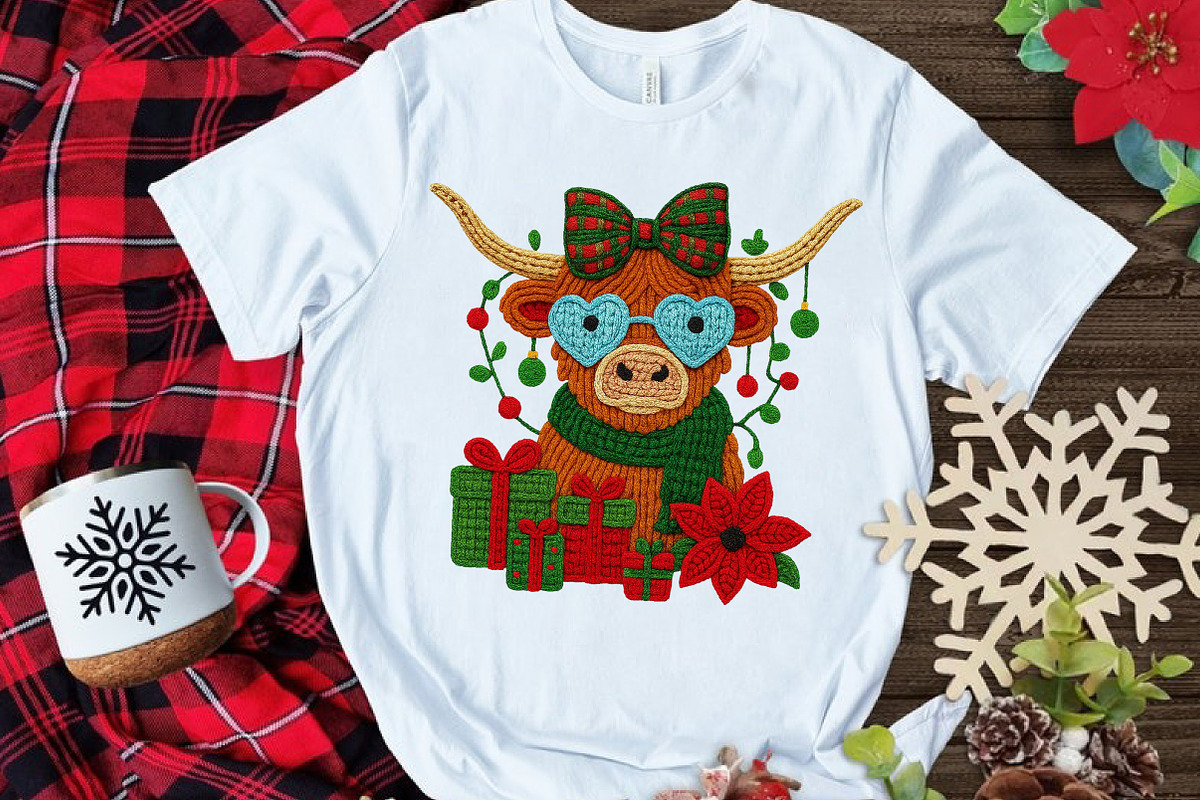 Christmas Highland Cow, an Illustration by Canvas Craft (Photo 4 of 5)