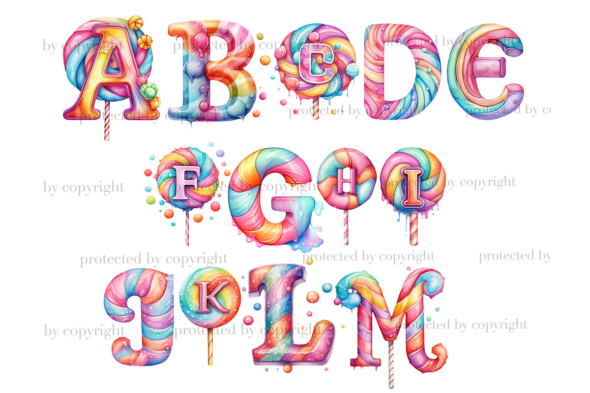 Lollipop Alphabet | Pastel Clipart, a Decorative Illustration by GlamArtZhanna (Photo 2 of 5)