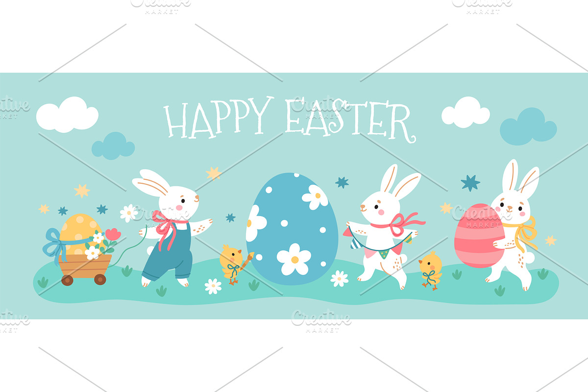 Happy easter poster. Horizontal, an Object Illustration by YummyBuum