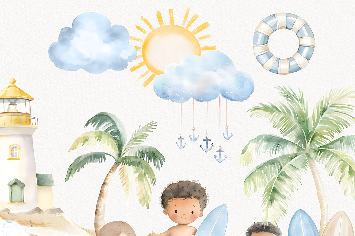 Baby On Board baby shower Surf Beach, a Seasonal Illustration by Invite to Clipart (Photo 2 of 8)