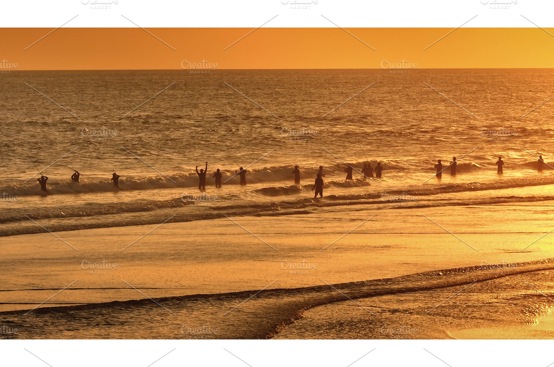 Fishermen fishing in the ocean at, a Nature Photo by Goinyk