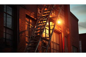 emergency fire escape ai generated, an Architecture Photo by pikepicture