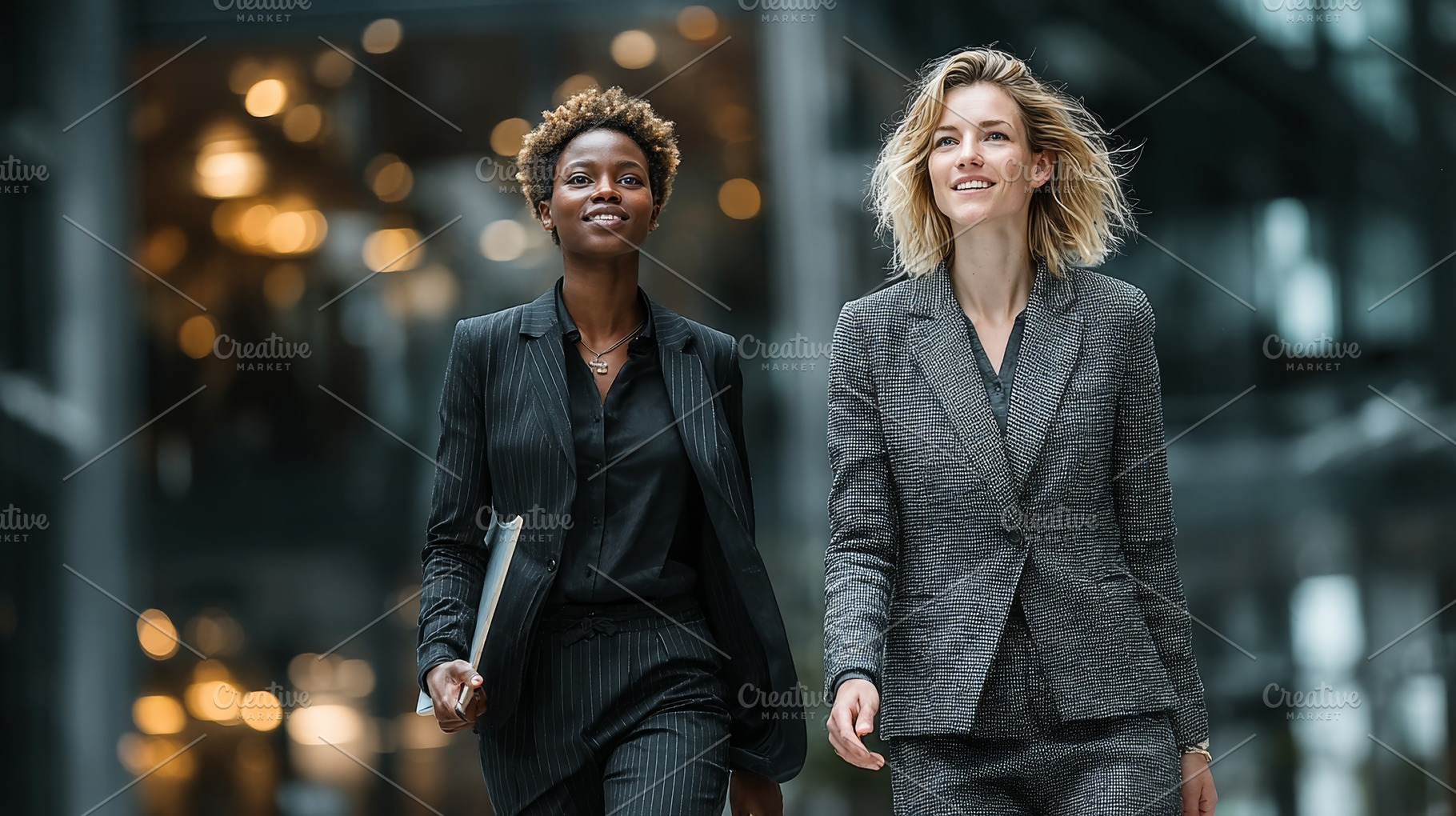 Confident businesswomen walking in modern office environment, showcasing teamwo, a Business Photo by AS photostudio