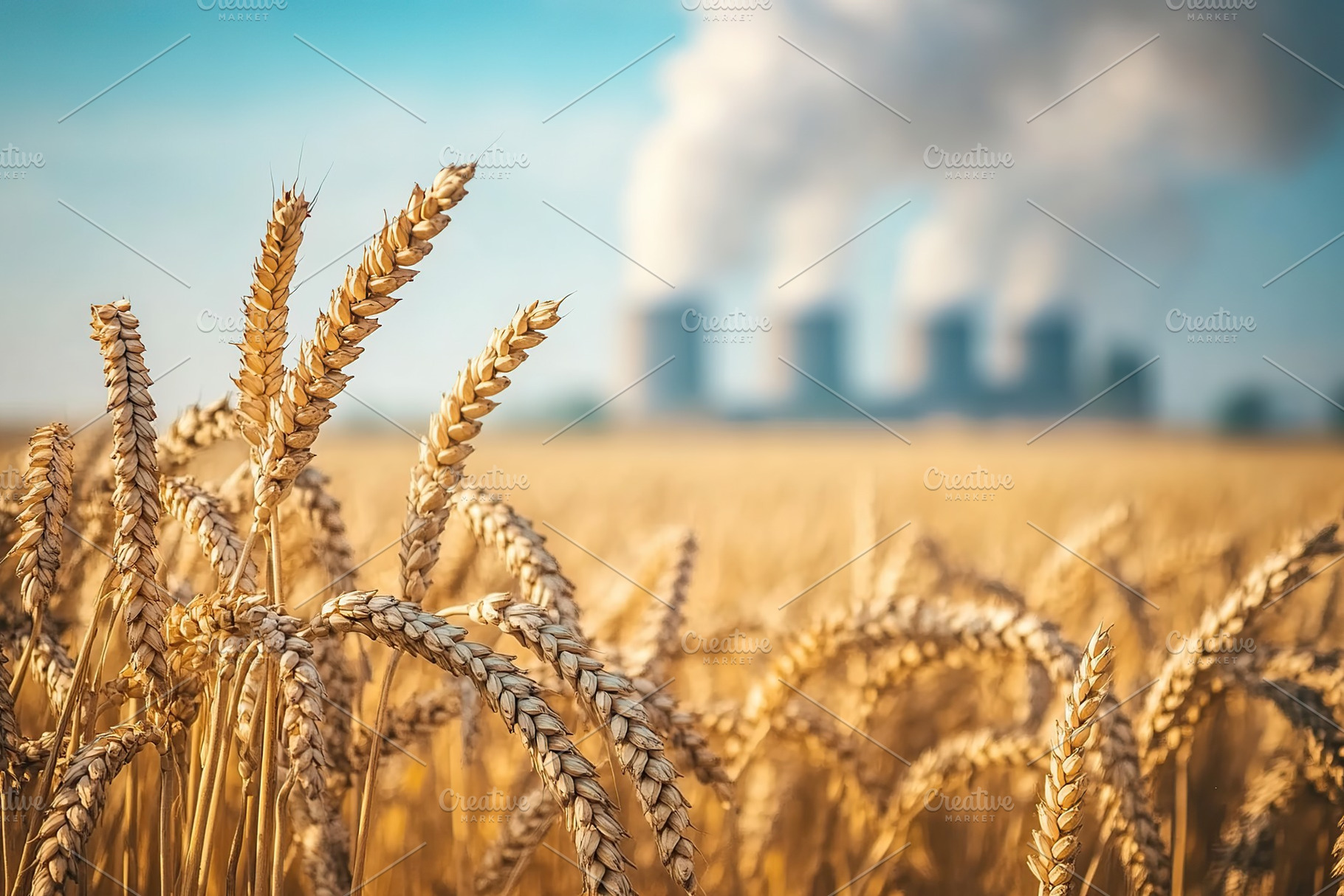 Wheat field against thermal power plant background, a Nature Photo by AlyaAnd