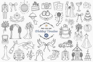 Wedding Timeline Icons, Line Art, an Object Illustration by Pretty Meerkat