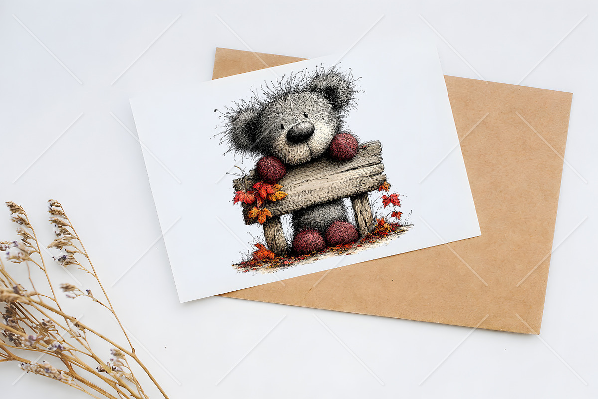 Whimsical Autumn Teddy Bear Clipart, a Seasonal Illustration by Canvas Craft (Photo 10 of 10)