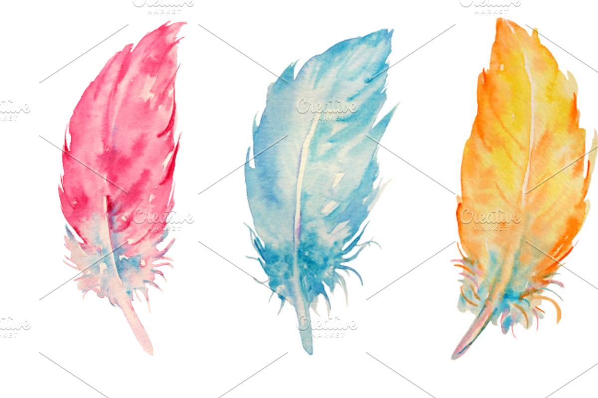 Watercolor Feathers Clipart preview 2