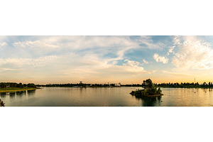 Lake schwarzl sunset panorama, a Nature Photo by MadPhotos