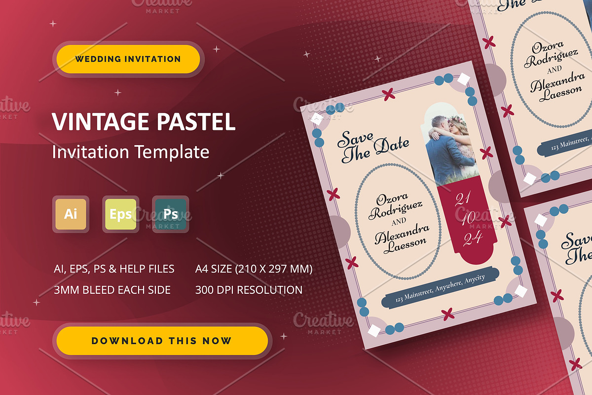 Vintage Pastel - Wedding Invitation, an Invitation Template by StreaksideStd