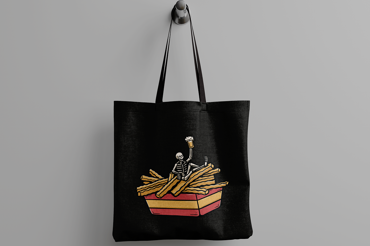 Skeleton in Fries Box with Beer, an Object Illustration by nomlimo.com (Photo 2 of 3)