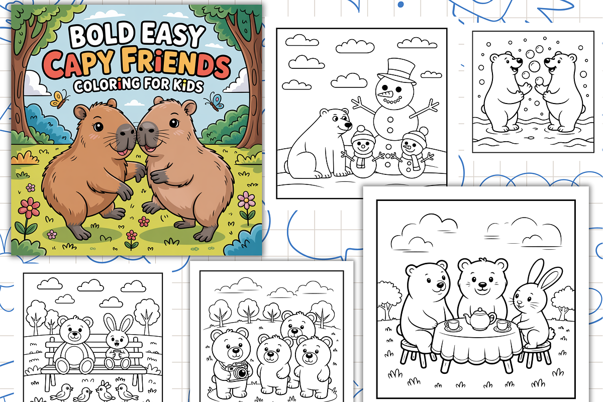 Bold & Easy Capy Friends Coloring, an Animal Illustration by Ink Gallery (Photo 2 of 3)