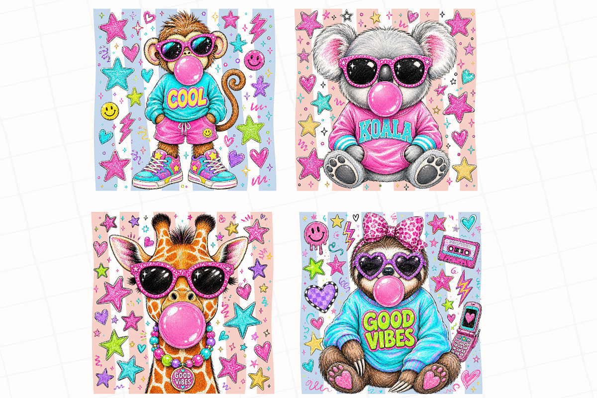Preppy Y2K Animal Clipart Bundle, a Seasonal Illustration by OK Design (Photo 3 of 6)