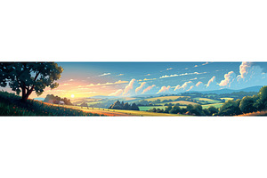 Sunset Over Rolling Hills Farmland, an Illustration by AlexArt