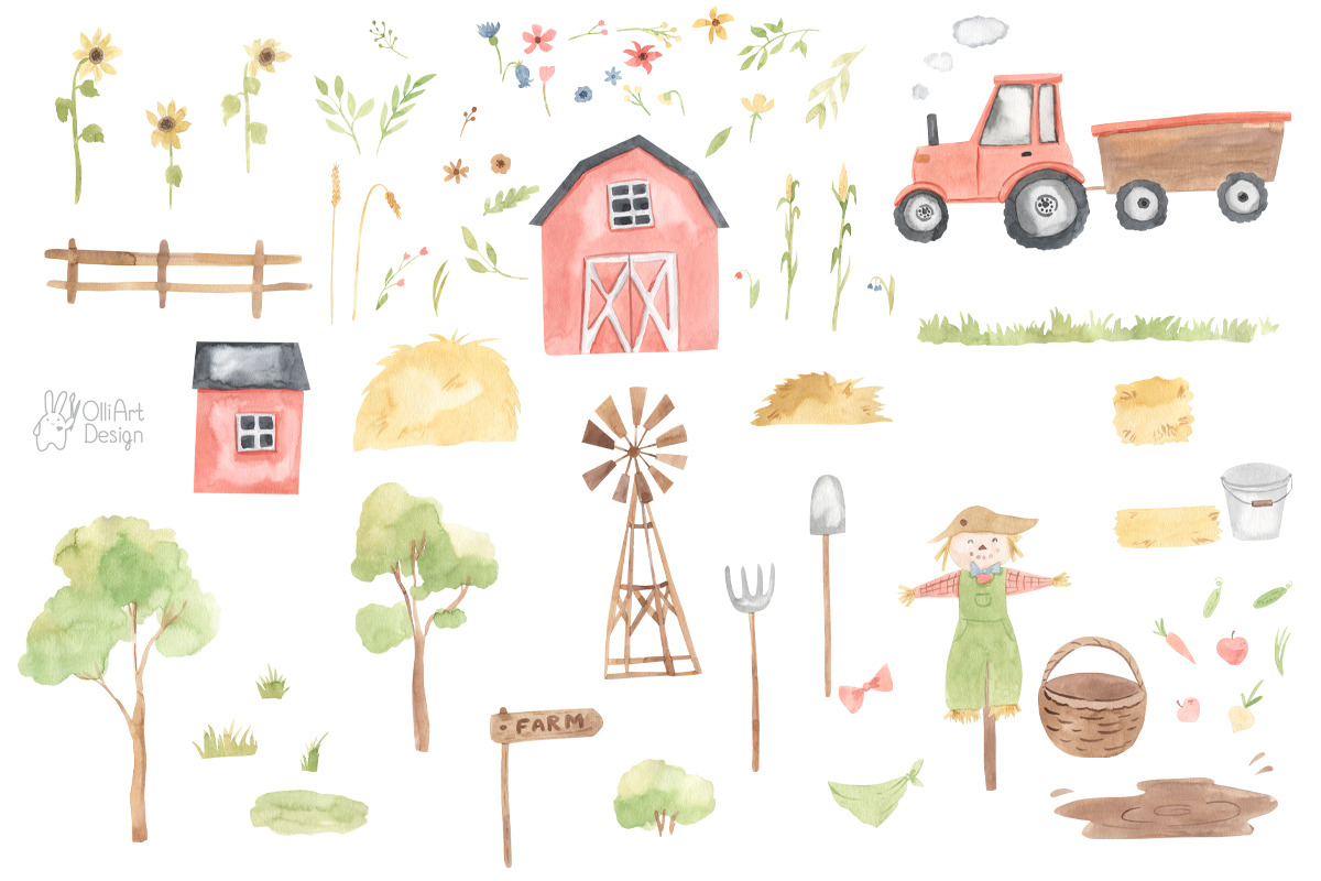 FARM ANIMALS. Watercolor, an Animal Illustration by OlliArtDesign (Photo 3 of 11)
