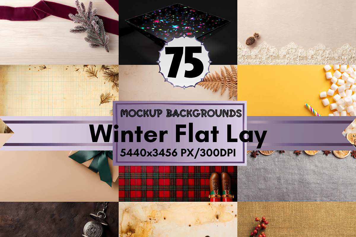 75 Winter Flat Lay Background, a Merchandise Mockup by LA Design (Photo 1 of 10)