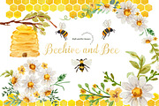 Beehive and Honey Bee Clipart, an Illustration by Sunflower Day Love (Thumbnail 1 of 5)