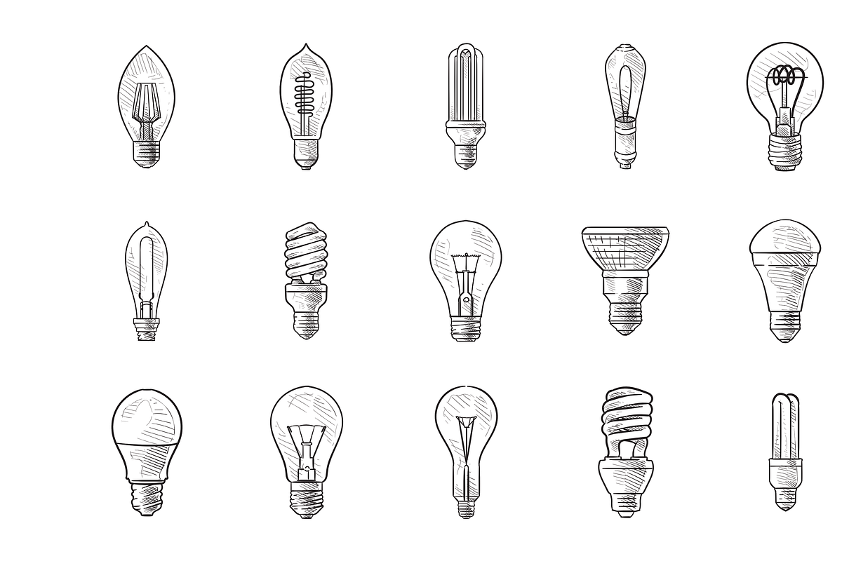lightbulb handdrawn collection, an Object Graphic by nikagraphic
