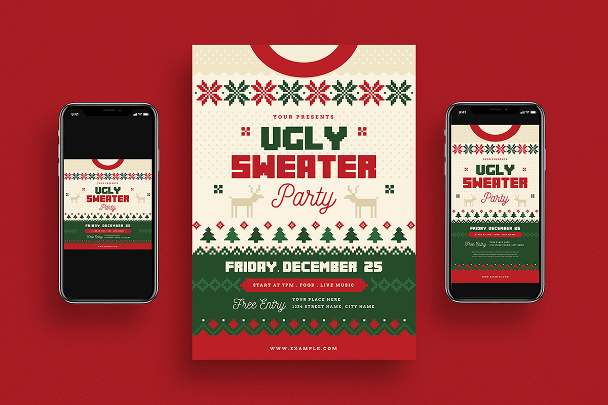Ugly Sweater Christmas Flyer Set, a Flyer Template by VectorVactory (Photo 1 of 4)