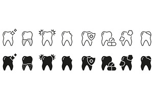 Dental Care Silhouette and Line Icon, an Object Illustration by Gentle Studio
