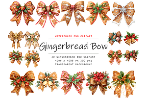 Watercolor Gingerbread Bow Clipart