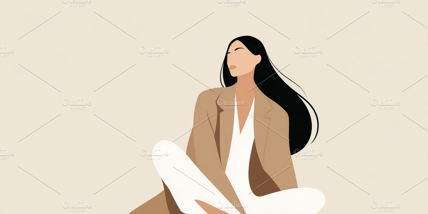 Minimalist woman with long black, a Person Photo by MistyDay