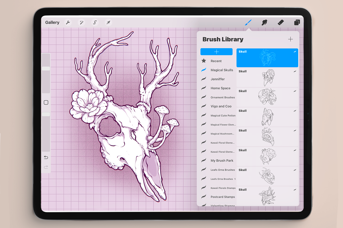 Floral Magical Skull Stamp Brushes, a Brush Add-On by TheDoodleSweets (Photo 3 of 5)