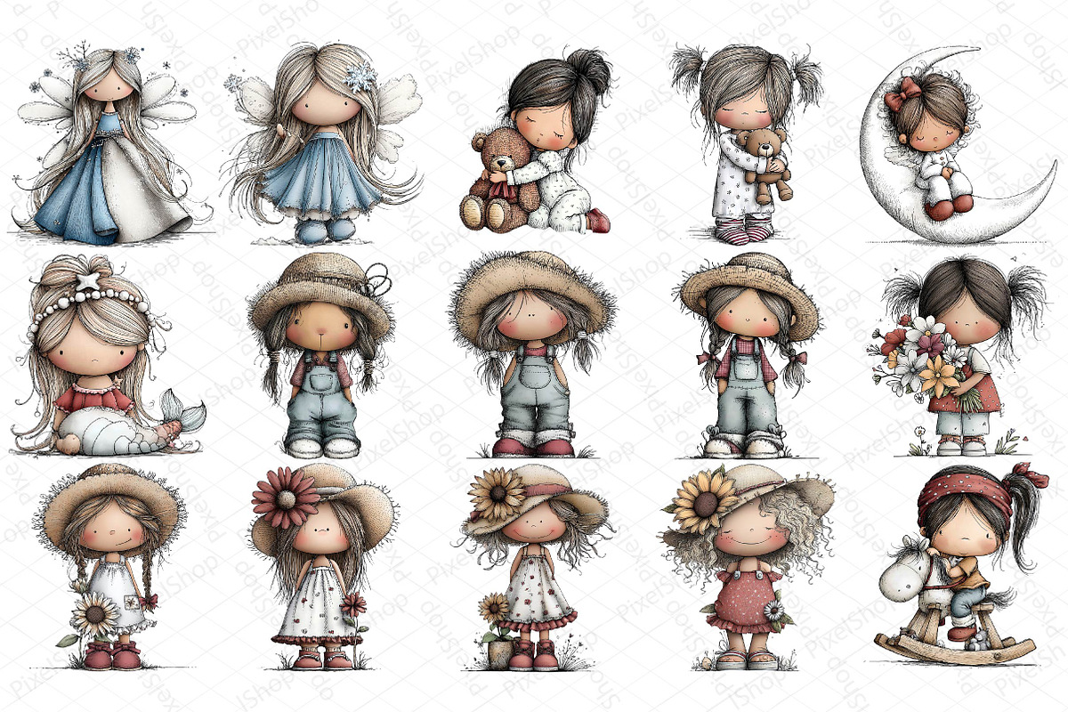 Whimsical Dolls Clipart Bundle, an Illustration by DreamPrint404 (Photo 2 of 7)