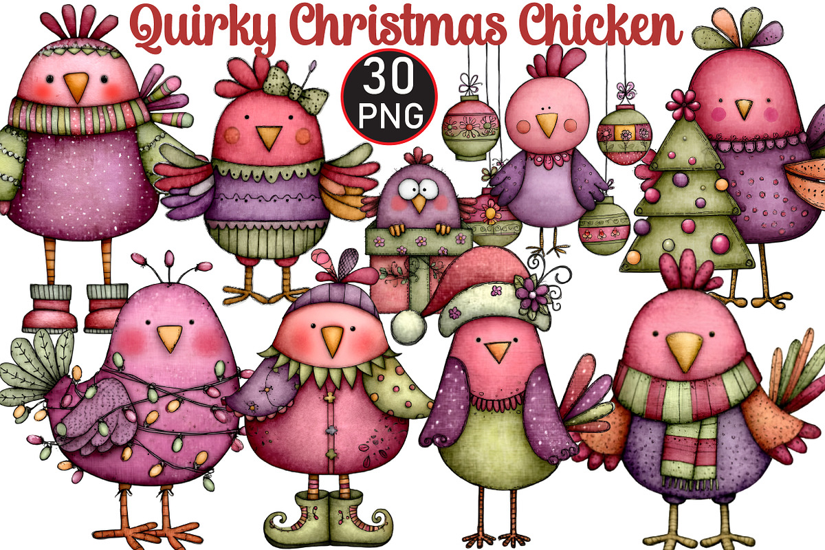 Quirky Christmas Chicken Clipart, an Illustration by Black Bird Studio (Photo 1 of 6)