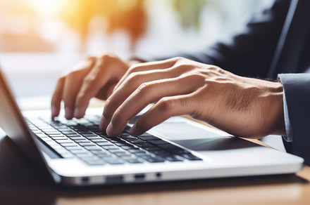 Typing on computer. AI generative., a Business Photo by morepiixel