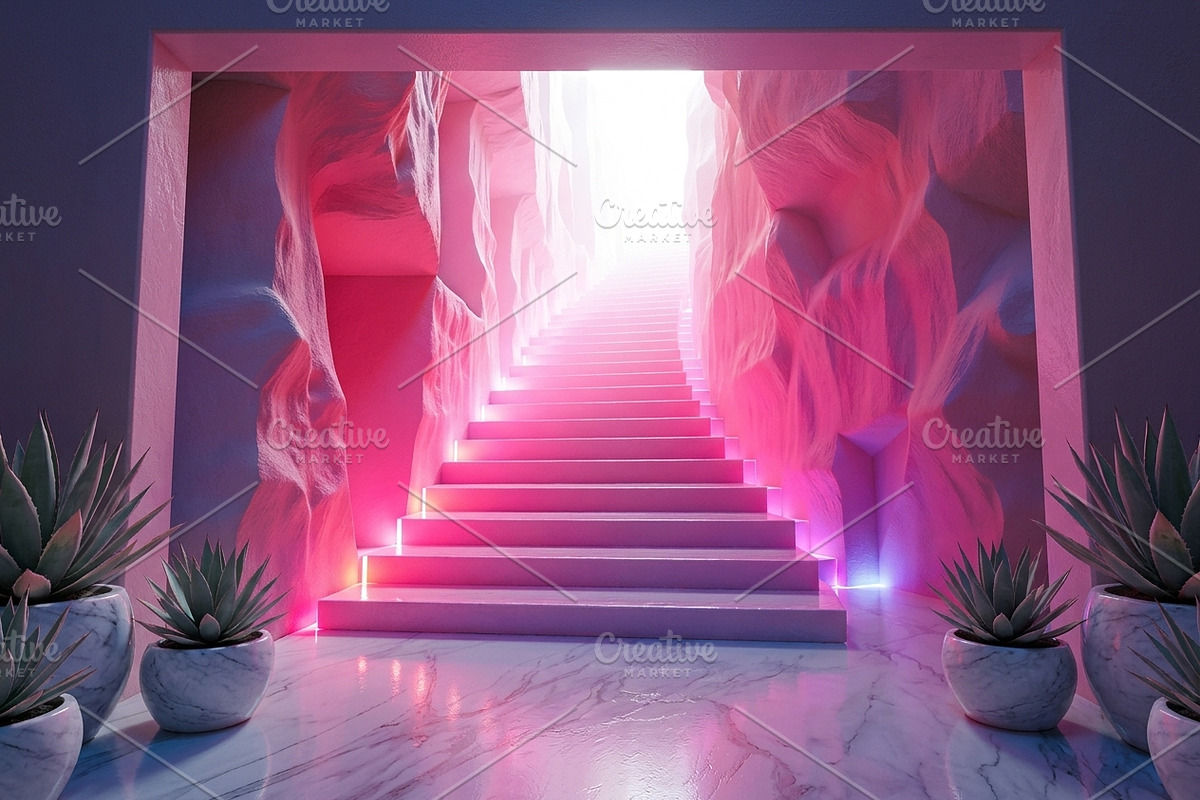 Neon Staircase Futuristic Cave Photo, a Background Graphic by Aura Canyon HQ (Photo 6 of 7)