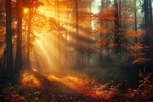 Autumn forest in sun rays, a Nature Photo by MistyDay