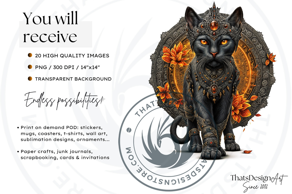 Black Cat Familiars clipart Set, an Animal Illustration by ThatsDesignArt (Photo 2 of 10)