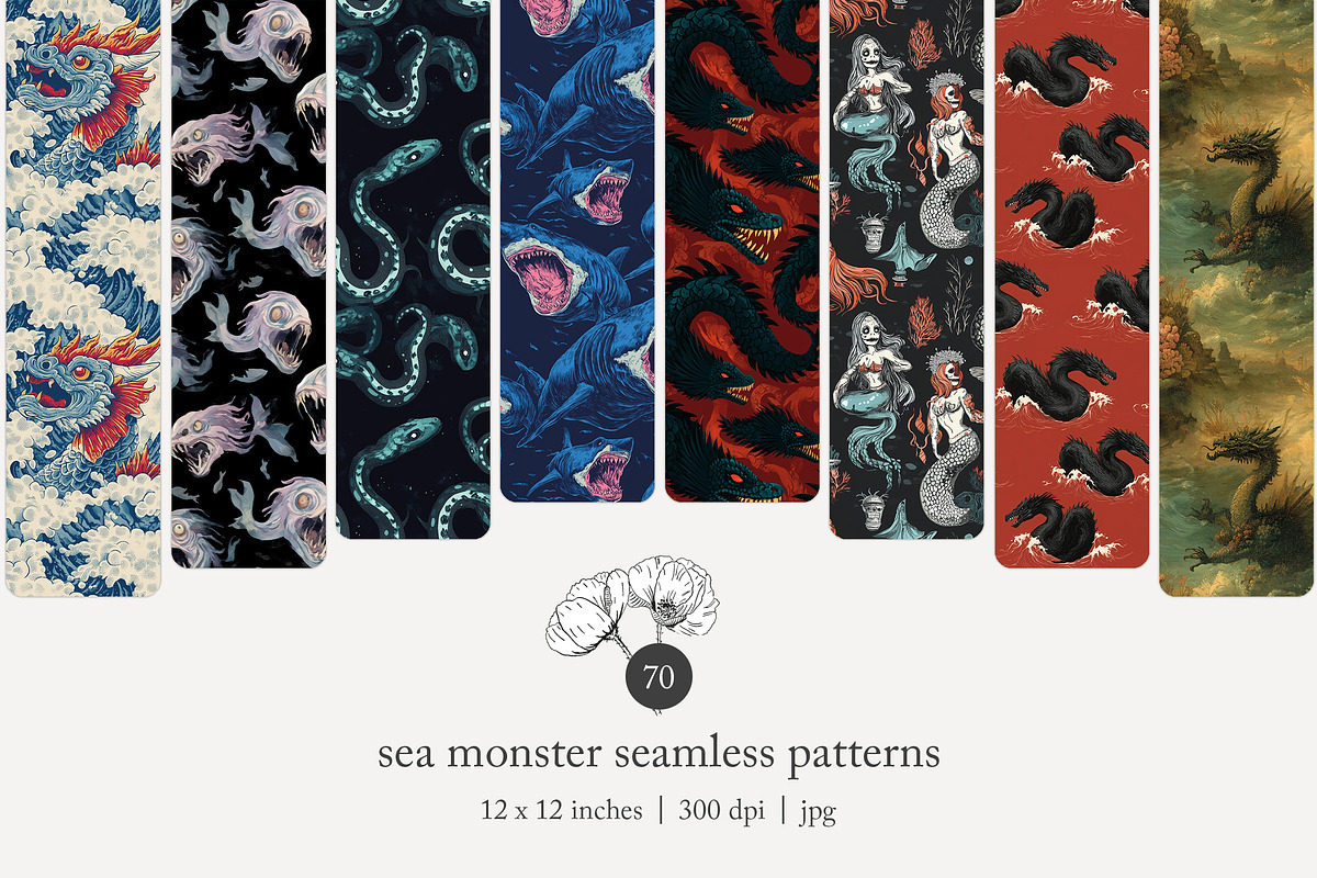 70 sea monster seamless pattern, a Pattern Graphic by Poppy Lane Studio (Photo 1 of 10)
