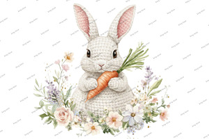 Watercolor Floral Easter Bunny, an Illustration by Designking