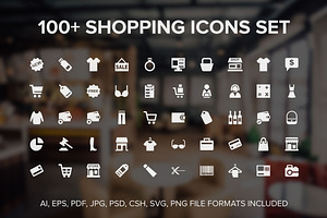100+ Shopping Icons Set, a Solid Icon by Vectors Market