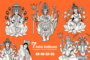 Indian Goddesses Vector Set, a Decorative Illustration by Allaxel Studio (Thumbnail 1 of 4)