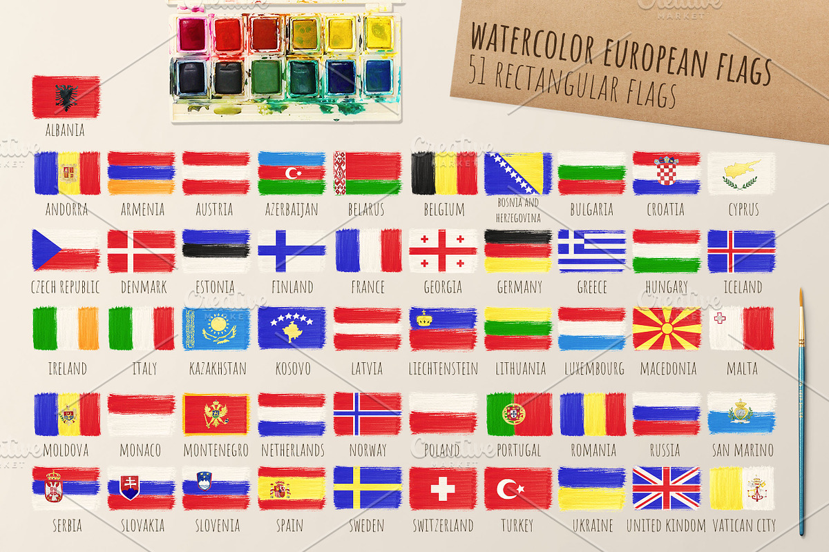 Watercolor European Flags, an Object Graphic by Kitiri Space (Photo 2 of 4)