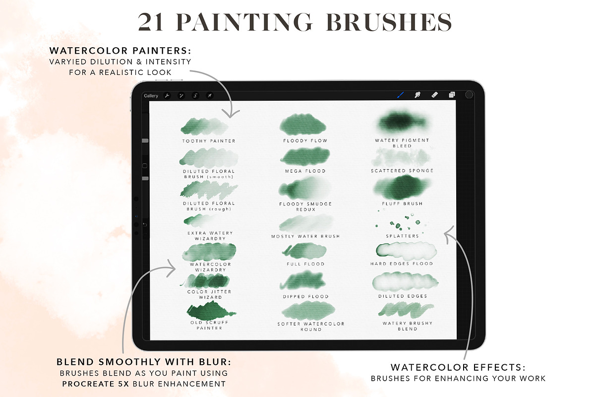 Flooded Watercolor Procreate Brushes, a Brush Add-On by Wooly Pronto (Photo 3 of 9)
