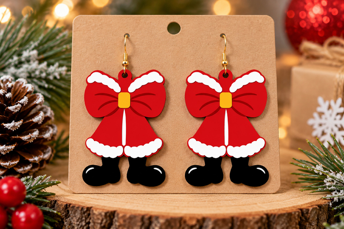 Christmas Gnome Earrings Laser Cut, a Seasonal Illustration by Canvas Craft (Photo 3 of 4)