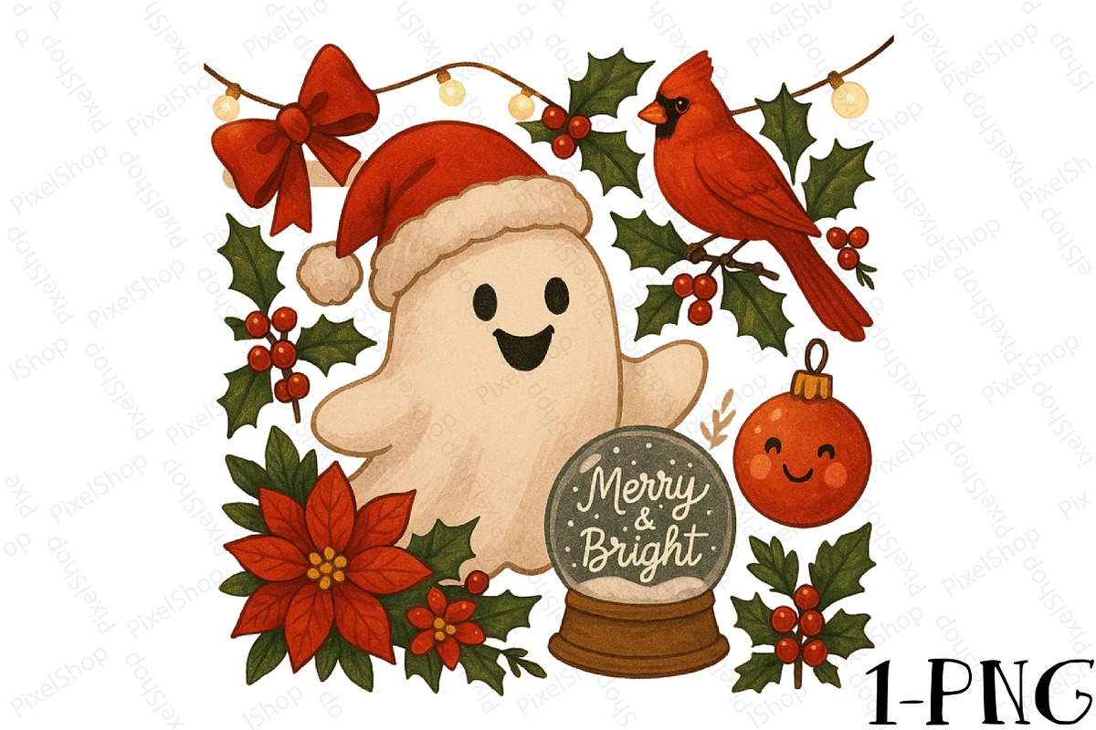 Cute Ghost Christmas Icons PNG, an Illustration by DreamPrint404 (Photo 1 of 7)
