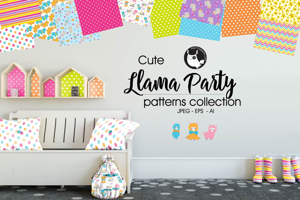 LLAMA PARTY Pattern collection, a Pattern Graphic by PrettyPatterns (Photo 1 of 5)