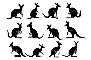 Kangaroo black silhouettes. Isolated, an Animal Illustration by Valerie Bodnar