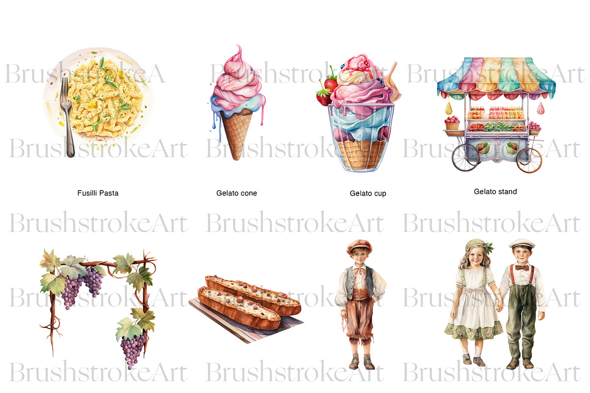 Watercolor Italy Clipart, Food Pizza, an Illustration by BrushstrokeArtGB (Photo 5 of 9)