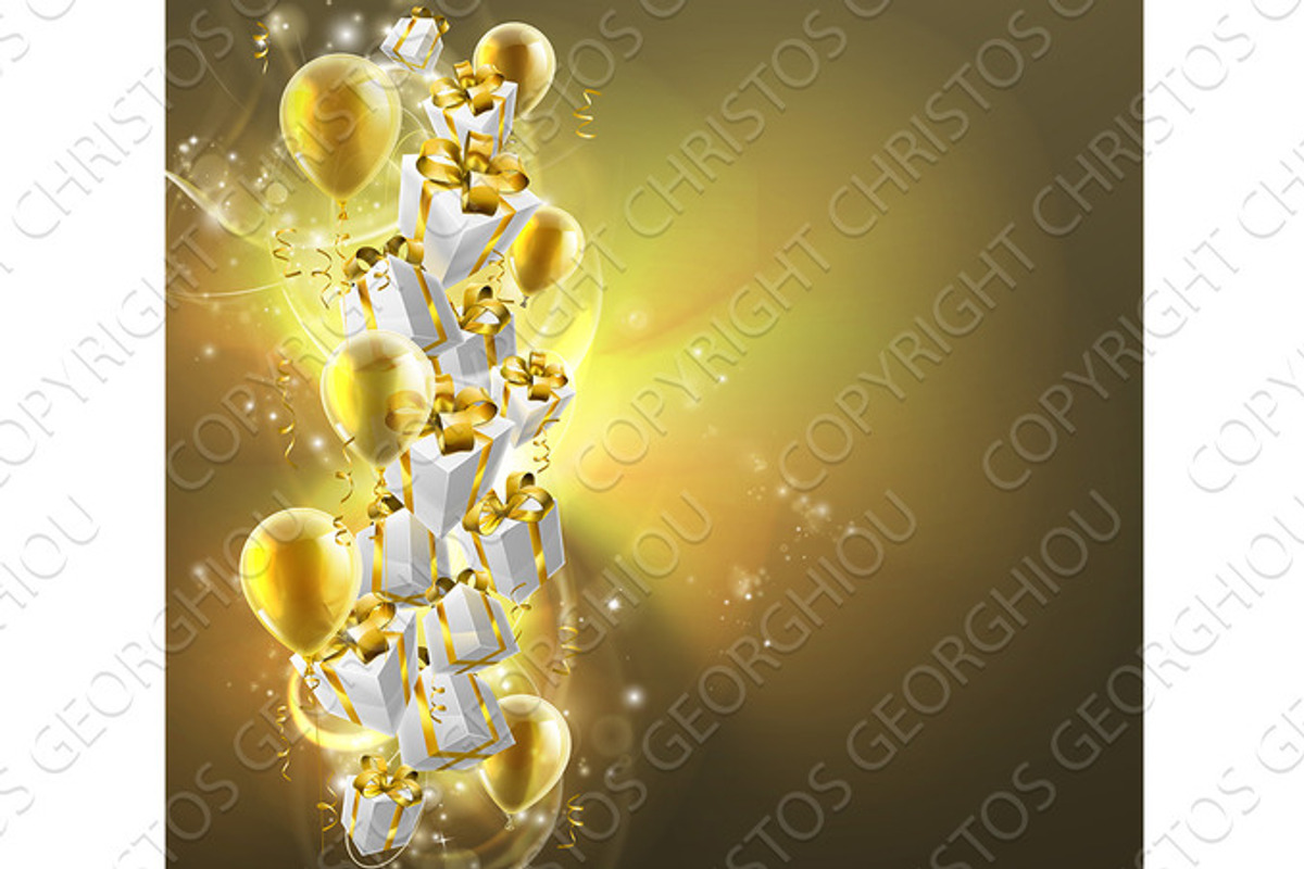 Gold balloons and gifts background, an Object Graphic by Christos Georghiou